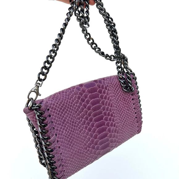 Borse In Pelle Fuchsia Pink Snake Embossed Chain Crossbody Purse Grunge Glam Bag - Picture 5 of 9